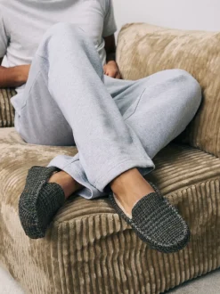 marine - Chaussons mocassins Signature Harris Tweed