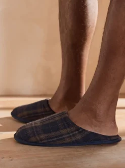 marine - Chaussons mules à carreaux