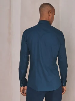 marine - Chemise habillée à manches longues en coton extensible