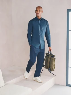 marine - Chemise habillée à manches longues en coton extensible