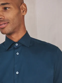 marine - Chemise habillée à manches longues en coton extensible