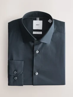 marine - Chemise habillée à manches longues en coton extensible