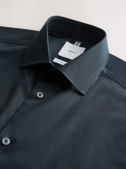 marine - Chemise habillée à manches longues en coton extensible