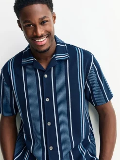 marine - Chemise rayée en jersey Manches courtes