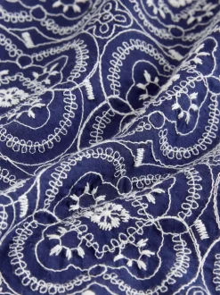 marine - Chemise Tile texturée brodée à manches courtes