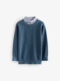 marine - Chemises Vichy et Col rond 100% Cotton Pull (3-16yrs)