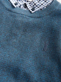 marine - Chemises Vichy et Col rond  100% Cotton Pull (3-16yrs)