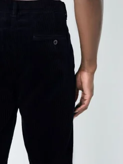 marine - Coupe fuselée régulière - Pantalon plissé simple en velours côtelé