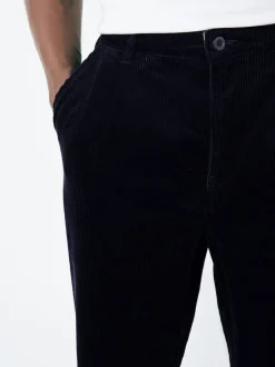 marine - Coupe fuselée régulière - Pantalon plissé simple en velours côtelé