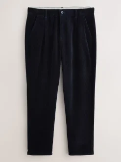 marine - Coupe fuselée régulière - Pantalon plissé simple en velours côtelé