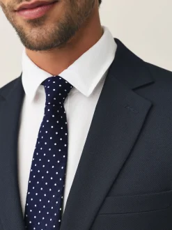 marine - Cravate Signature en soie à pois