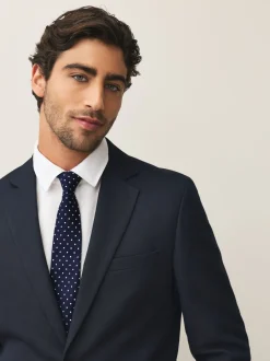 marine - Cravate Signature en soie à pois