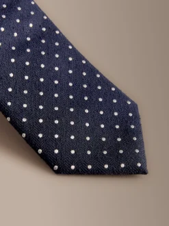 marine - Cravate Signature en soie à pois