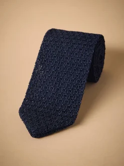 marine - Cravate Signature en soie texturée