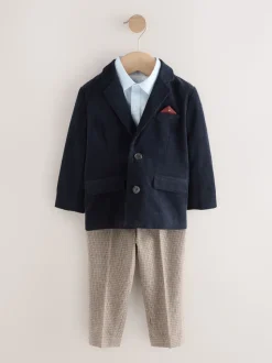 marine - Ensemble Blazer Chemise et Pantalons en velours côtelé (3mois-9ans)