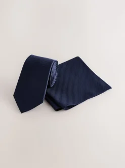 marine - Ensemble cravate et pochette texturées