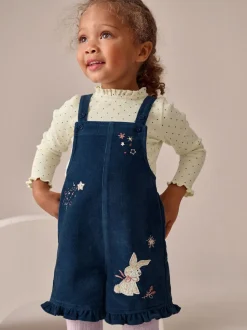 marine - Ensemble salopette en velours côtelé lapin et collants (3mois-7ans)