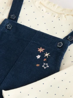 marine - Ensemble salopette en velours côtelé lapin et collants (3mois-7ans)