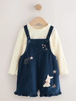 marine - Ensemble salopette en velours côtelé lapin et collants (3mois-7ans)