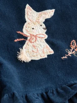 marine - Ensemble salopette en velours côtelé lapin et collants (3mois-7ans)