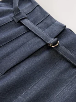 marine - Kilt mi-long en denim ceinturé