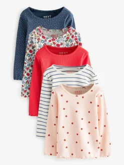 marine - Lot de 5 hauts côtelés à manches longues (3mois-7ans)