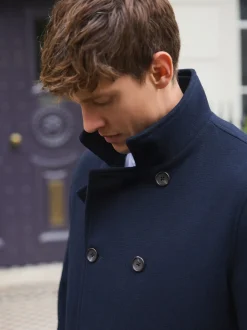 marine - Manteau en laine à double boutonnage style cheminée