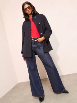 marine - Manteau mi-long Friends Like These col cheminée boutonné sur le devant