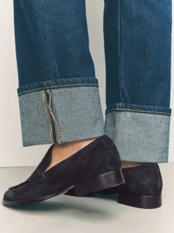 marine - Mocassins propres en daim à bout rond