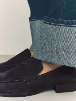 marine - Mocassins propres en daim à bout rond