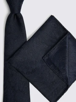 marine - MOSS Mariage Motif paisley Cravate