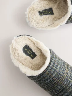 marine - Mules Chaussons Signature Harris Tweed