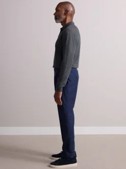 marine - Pantalon élégant riche en laine texturé avec pattes d'ajustement sur les côtés