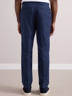 marine - Pantalon élégant riche en laine texturé avec pattes d'ajustement sur les côtés