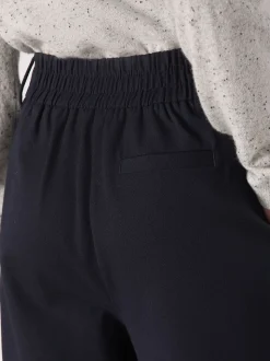 marine - Pantalons à jambe large et dos élastique en laine