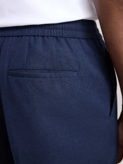 marine - Pantalons Habillé texturés à taille élastiquée en laine
