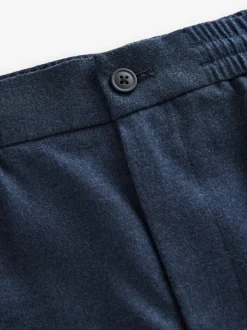 marine - Pantalons Habillé texturés à taille élastiquée en laine
