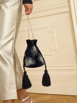 marine - Pochette Love & Roses en velours avec ornements sequins