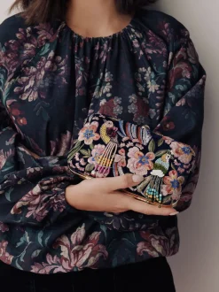 marine - Pochette oiseau avec ornements