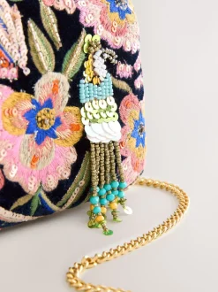 marine - Pochette oiseau avec ornements