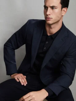 marine - Polo Reiss Trafford en laine mérinos à manches longues