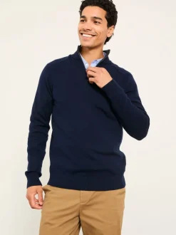 marine - Pull FatFace en maille à col zippé