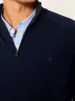 marine - Pull FatFace en maille à col zippé