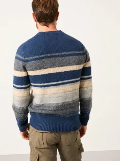 marine - Pull FatFace rayé en maille à col rond