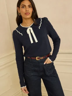 marine - Pull Love & Roses col en maille