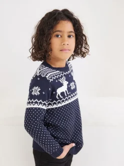 marine - Pull The Little Tailor motif jacquard renne de Noël enfant