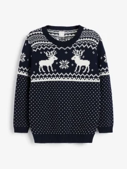 marine - Pull The Little Tailor motif jacquard renne de Noël enfant