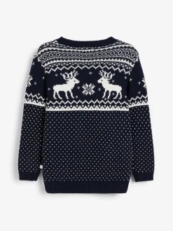 marine - Pull The Little Tailor motif jacquard renne de Noël enfant