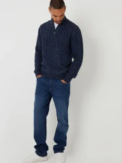 marine - Pull Threadbare en maille torsadée à Col cheminée