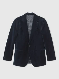 marine - Reiss Apsara Blazer en velours à boutonnage simple habillé